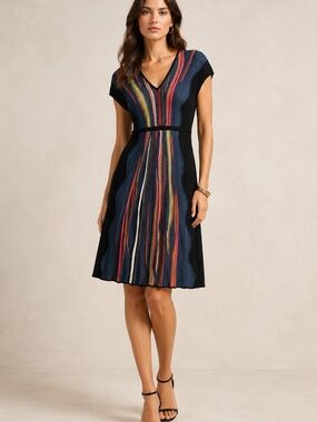 Missoni Black Midi Dress Multicolor Vertical Stripes